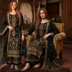 LF-LM56 3Pc Unstitched Embroidered Lawn Suit With Organza Embroidered Dupatta