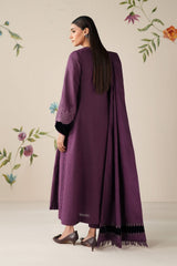 SR-64333 Black Velvet Aplic Embroidered Dhanak Suit With Embroidered Dhanak Shawl Velvet Aplic