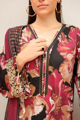 SR-BQ38 Digital Printed Khaddar Suit 3pc with Khaddar Digital Printed Dupatta & Embroidered Patches
