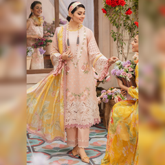LF-MS22 Embroidered Unstitched 3Pc Chikenkari Lawn Suit With Silk Printed Dupatta