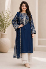 LF-BT2835 Unstitched Fully Embroidered Lawn Suit With Embroidered Bamber Chiffon Dupatta