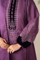 SR-64333 Black Velvet Aplic Embroidered Dhanak Suit With Embroidered Dhanak Shawl Velvet Aplic