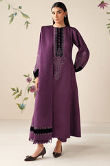 SR-64333 Black Velvet Aplic Embroidered Dhanak Suit With Embroidered Dhanak Shawl Velvet Aplic