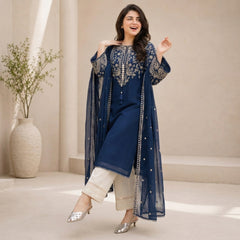 LF-BT2835 Unstitched Fully Embroidered Lawn Suit With Embroidered Bamber Chiffon Dupatta