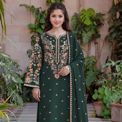 LF-D3000 HIGHLY RECOMMENDED (8.2 Meters) Unstitched Fully Embroidered Dhanak Suit With Embroidered Dhanak Shawl