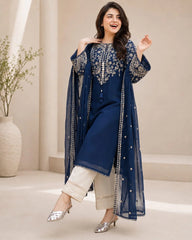 LF-BT2835 Unstitched Fully Embroidered Lawn Suit With Embroidered Bamber Chiffon Dupatta
