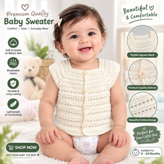 Baby Girls & Boy Cream Crochet Sweater Vest β Sleeveless Knitted Waistcoat with Square Neck & Button Closure