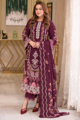 Burgundy LF-AS2737 Dhanak Unstitched Embroidered 3pc Suit With Dhanak Embroidered Shawl