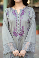 LF-842 Chikenkari Embroidered Lawn Suit 3pc With Embroidered Chiffon Dupatta
