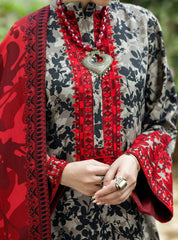 SR-MB437 Digital Printed Linen Suit 3pc with Linen Digital Printed Dupatta & Embroidered Patches