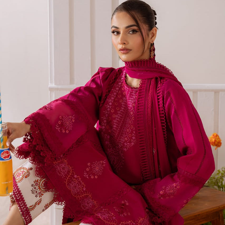 SR-CO514B Unstitched Embroidered Lawn Suit With Embroidered Cotton Net Dupatta