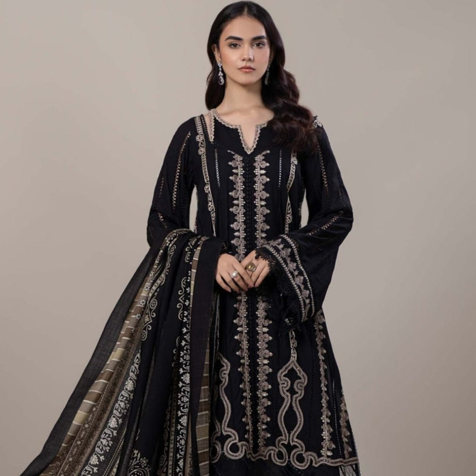 SR-49 Unstitched Embroidered Dhanak Suit With Embroidered Dhanak Shawl