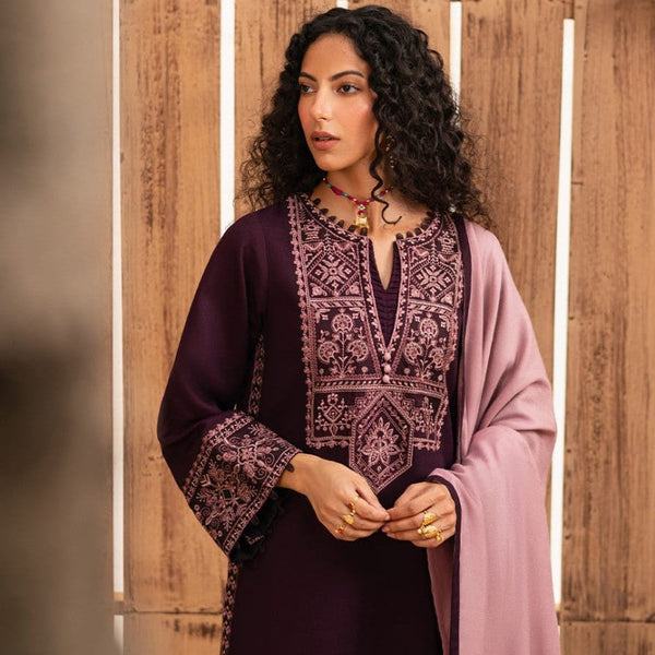 SR-RP605 Unstitched Embroidered Dhanak Suit With Embroidered Dhanak Shawl