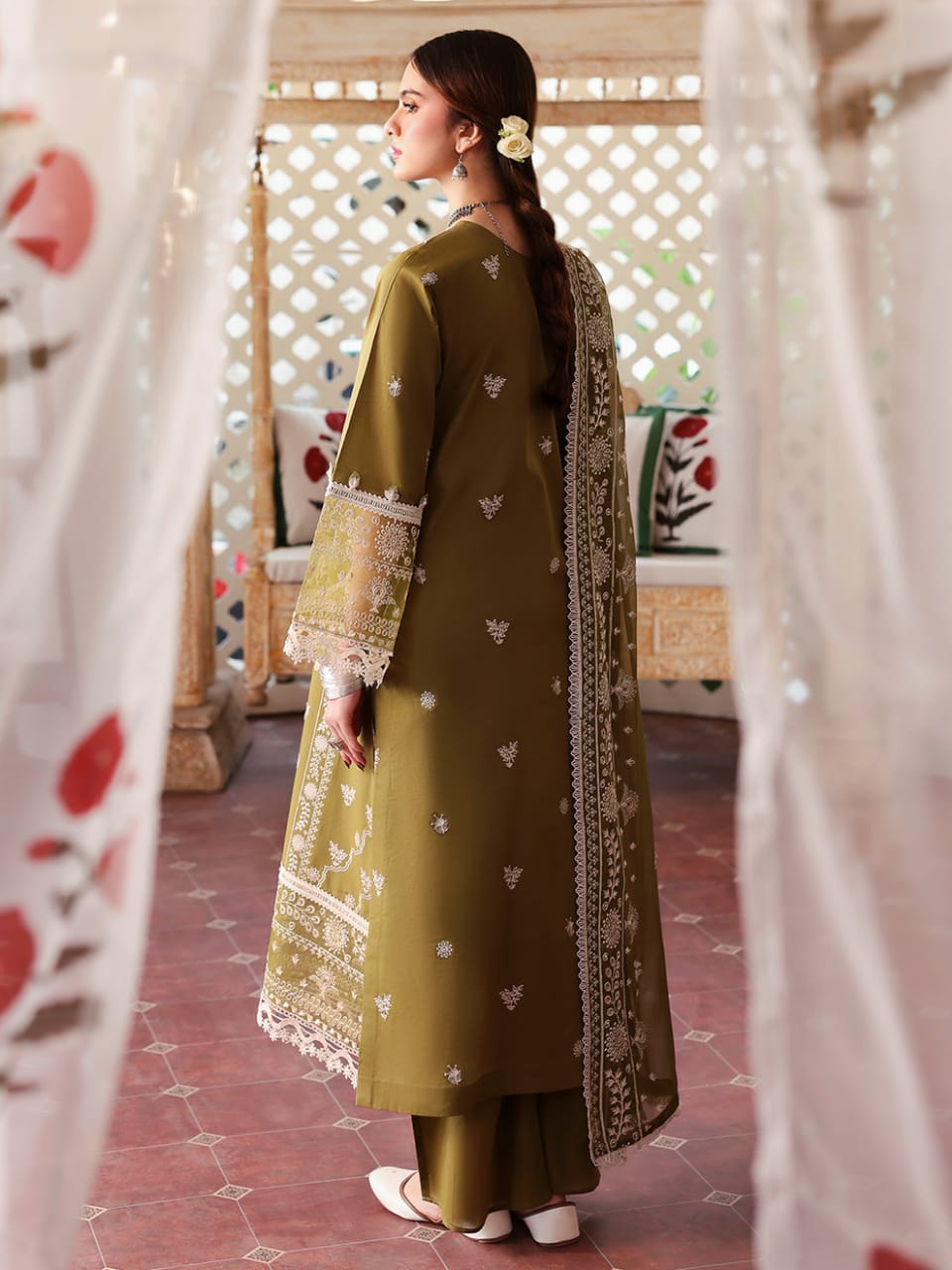 SR-MR590 Unstitched Heavy Embroidered Lawn Suit With Embroidered Lawn Dupatta