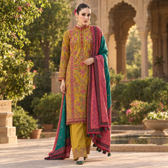 SR-675 Dhanak Embroidered Suit With Digital Printed Wool Shawl