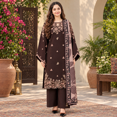 SR-BQ140 Dhanak Embroidered Suit With Digital Printed Wool Shawl