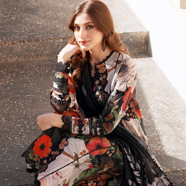 SR-BQ35 Digital Printed Khaddar Suit 3pc with Khaddar Digital Printed Dupatta & Embroidered Patches