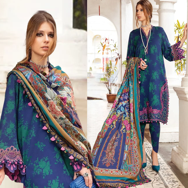 SR-123 Lawn Digital Printed 3pc Suit With Embroidered Laces & Printed Silk Dupatta