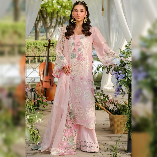 LF-EL2790 Unstitched Fully Embroided Lawn Suit With Cotton Net Embroidered Dupatta