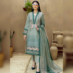 SR-LM16 Lawn Unstitched Embroidered 3pc Suit With Organza Embroidered Dupatta