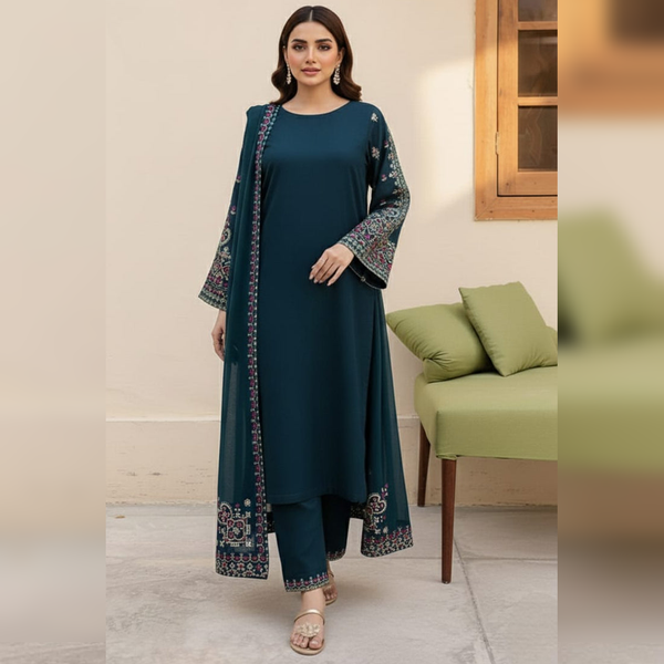 SR-LM479 Unstitched Embroidered Lawn Suit 3pc With Bamber Chiffon Embroidered Dupatta