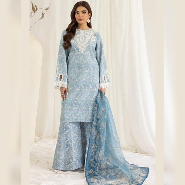 SR-MB442 Unstitched Digital Printed Lawn Suit 3pc With Digital Printed Voil Dupatta & Embroidered Patches