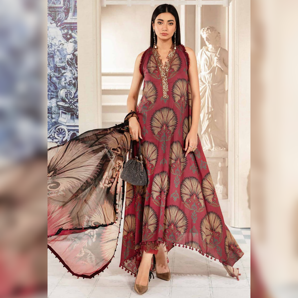 SR-MB444 Digital Printed Unstitched Lawn Suit 3pc With Lawn Digital Printed Dupatta
