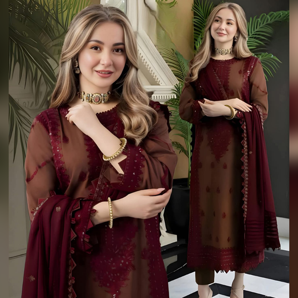 SR-AJ56 Unstitched Embroidered Lawn Suit With Embroidered Lawn Dupatta
