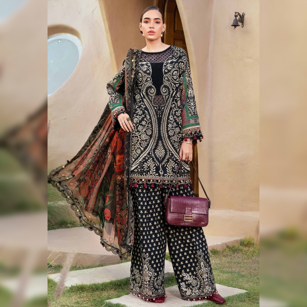 SR-MB466 Unstitched Digital Printed Lawn Suit 3pc With Voil Lawn Digital Printed Dupatta & Embroidered Patches