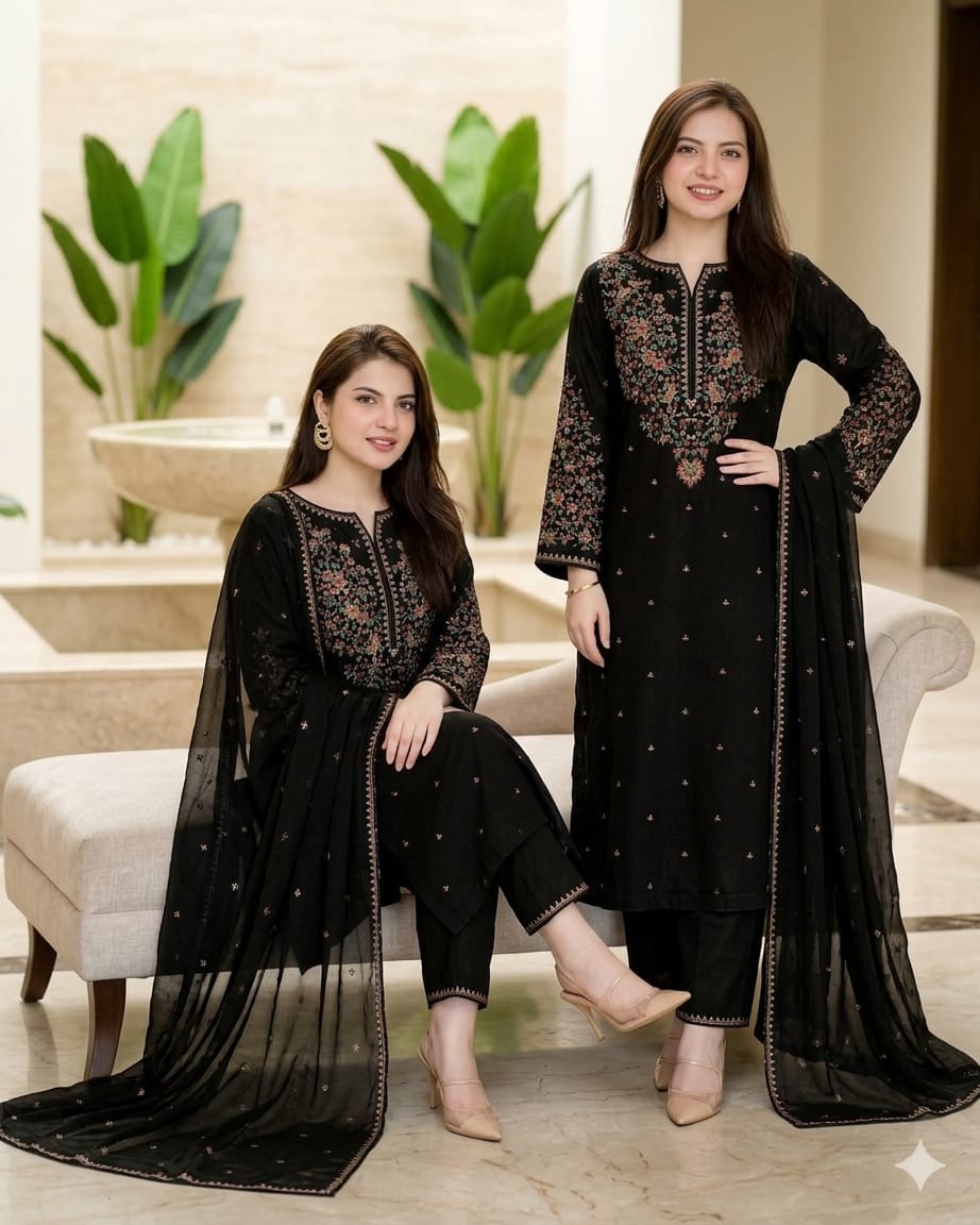 LF-BT2800 HIGHLY RECOMMENDED Unstitched Fully Embroidered Lawn Suit With Embroidered Bamber Chiffon Dupatta