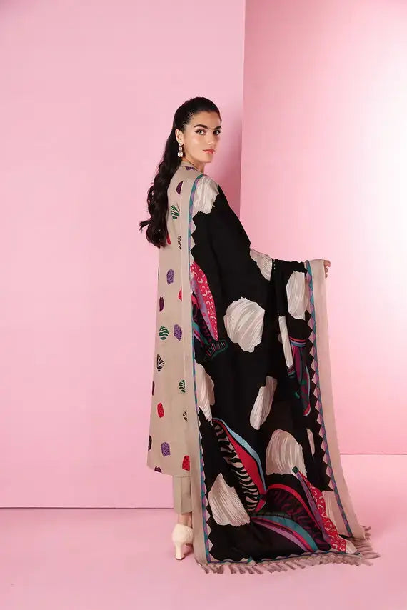 SR-2042 Unstitched Fully Embroided Dhanak Suit With Wool Shawl