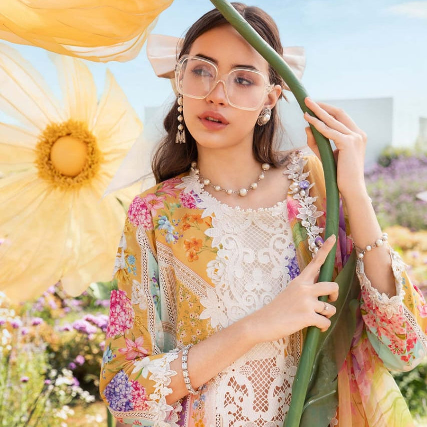 SR-MB464 Unstitched Digital Printed Lawn Suit 3pc With Voil Lawn Digital Printed Dupatta & Embroidered Patches