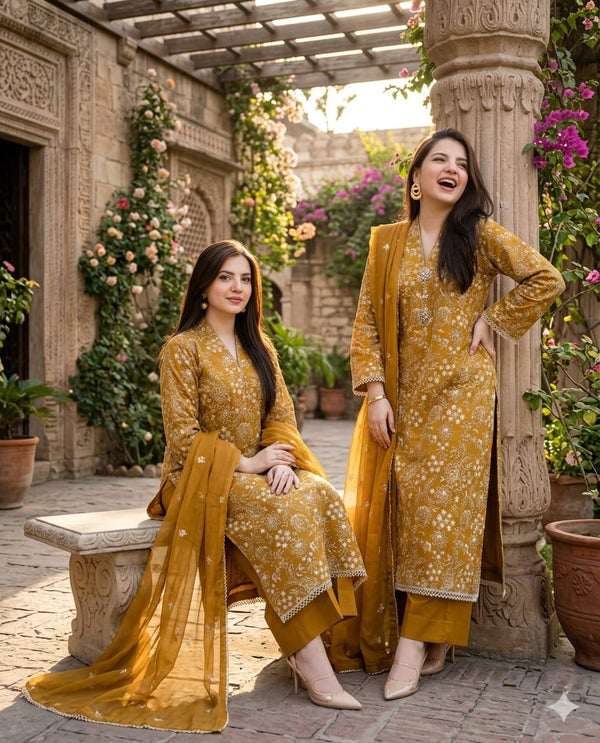 LF-BR09 Lawn 3Pc Embroidered Suit with Bamber Chiffon Embroidered Dupatta