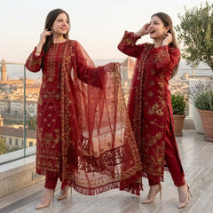 LF-1101 Un-Stitched Lawn Embroidered 3pc With Organza Embroidered Dupatta