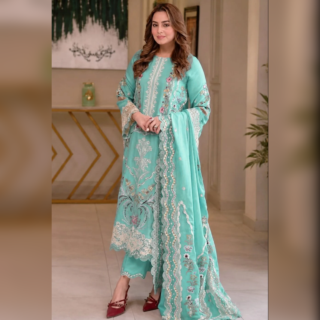 LF-AS2736 Lawn Unstitched Embroidered 3pc Suit With Lawn Embroidered Dupatta