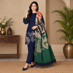 LF-NS195 Unstitched Fully Embroided Dhanak Suit With Wool Shawl