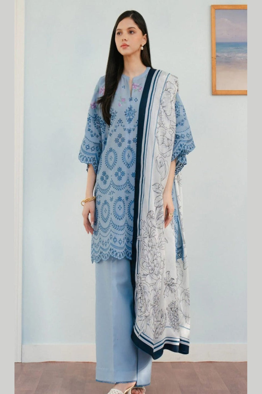 SR-CO2610 Lawn Unstitched Chikenkari Embroidered 3pc Suit With Cotton Lawn Dupatta