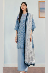 SR-CO2610 Lawn Unstitched Chikenkari Embroidered 3pc Suit With Cotton Lawn Dupatta