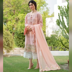 SR-1220 Lawn Unstitched Embroidered 3pc Suit With Bamber Chiffon Embroidered Dupatta