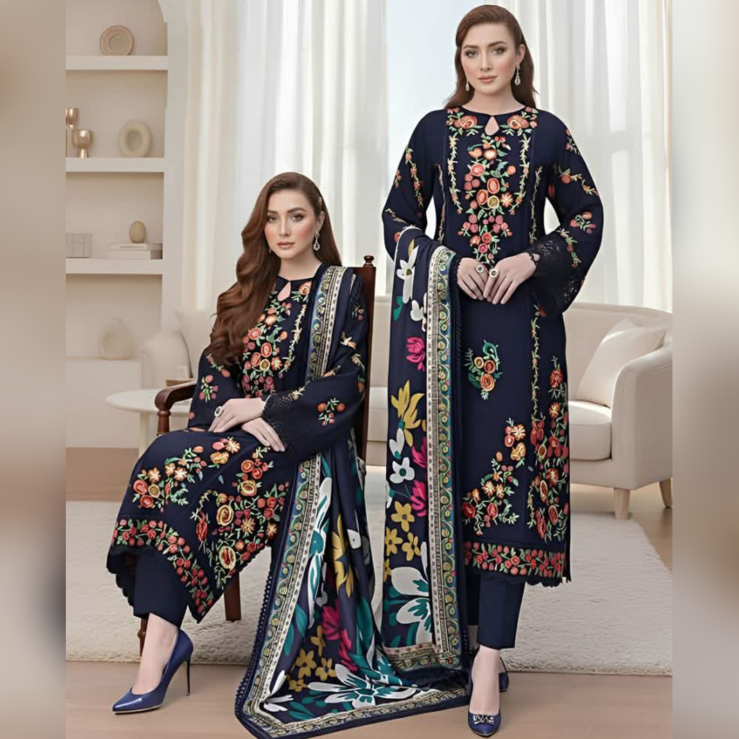 LF-225 Lawn Embroidered 3pc Suit With Cotton Lawn Digital Printed Dupatta