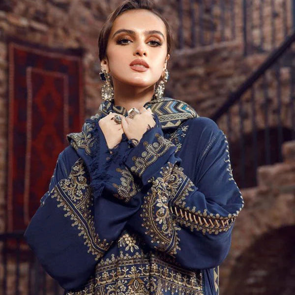 SR-2060 Dhanak Embroidered Suit With Digital Printed Wool Shawl
