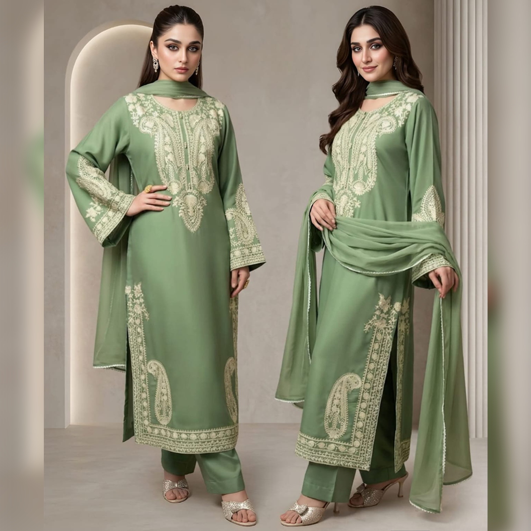 LF-MR2740 Unstitched Embroidered Lawn Suit 3pc With Bamber Chiffon Embroidered Dupatta
