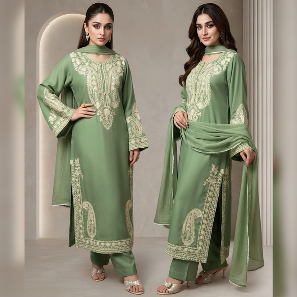 LF-MR2740 Unstitched Embroidered Lawn Suit 3pc With Bamber Chiffon Embroidered Dupatta