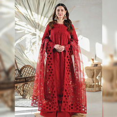 SR-2505 Unstitched Embroidered Lawn Suit With Embroidered Organza Cutwork Dupatta