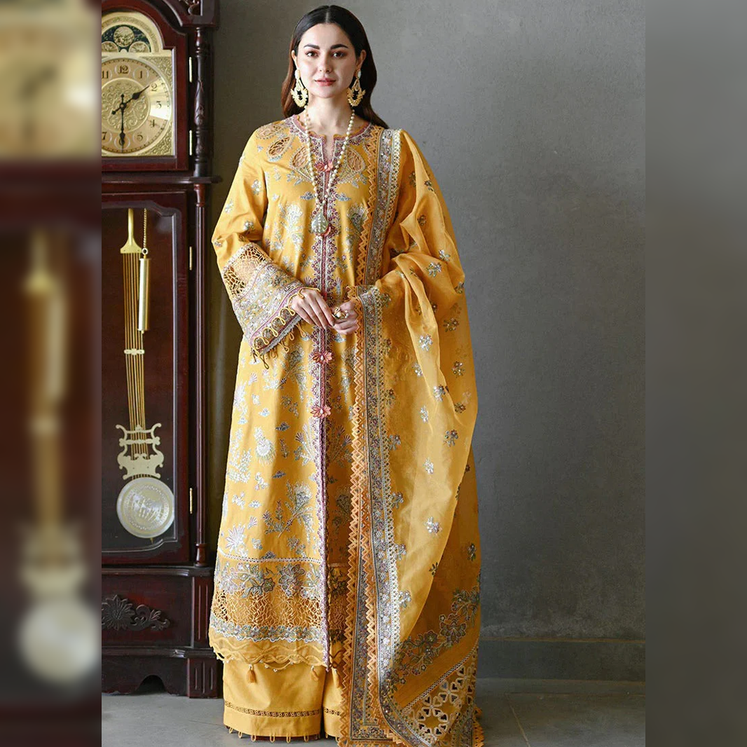 SR-2510 Unstitched Fully Embroided Lawn Suit With Organza Embroidered Dupatta
