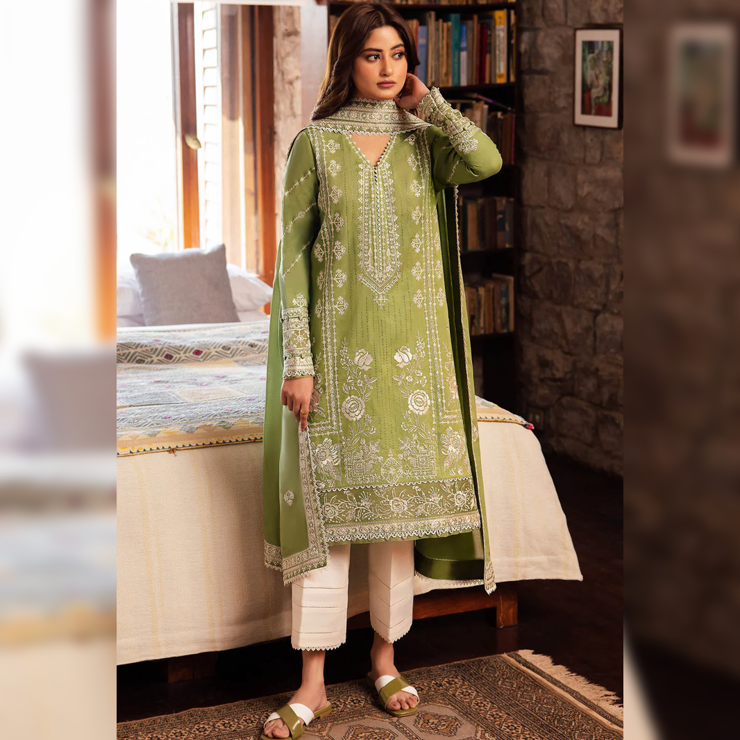 SR-2525 Unstitched Fully Embroided Lawn Suit With Lawn Embroidered Dupatta