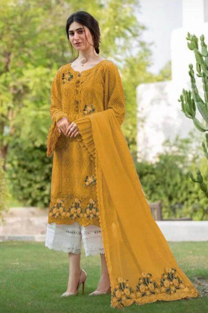 SR-800 Lawn Unstitched Embroidered 3pc Suit With Bamber Chiffon Embroidered Dupatta