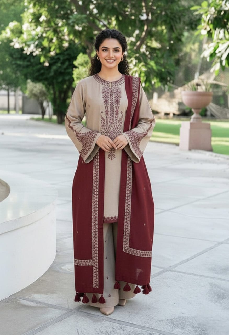 SR-KD910 Unstitched Embroidered Lawn Suit With Lawn Embroidered Dupatta