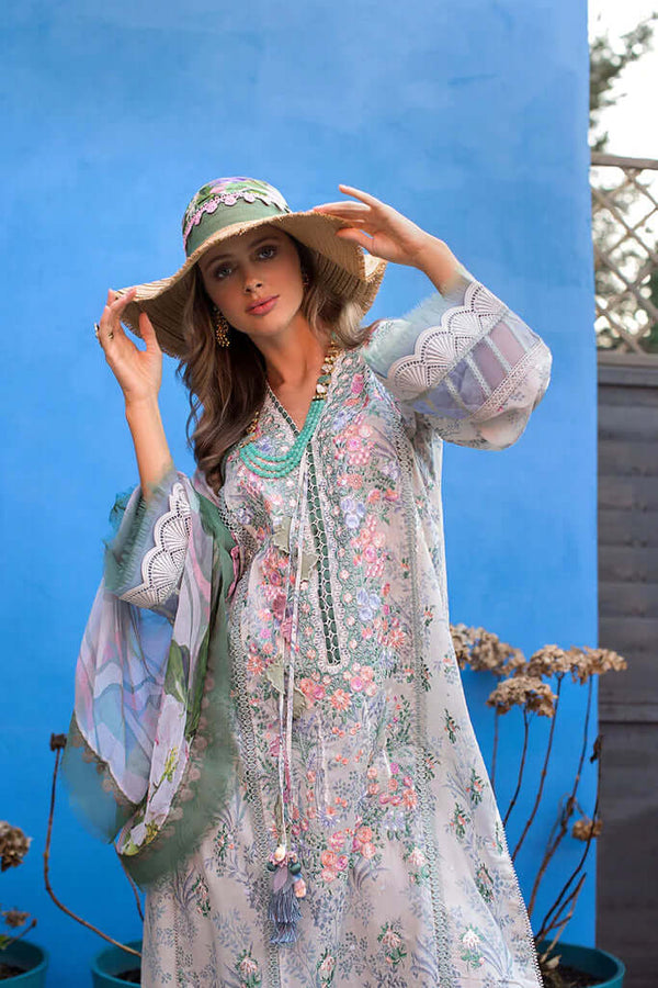 3pc Unstitched Digital Printed Lawn Suit With Silk Digital Printed Dupatta & Embroidered Laces