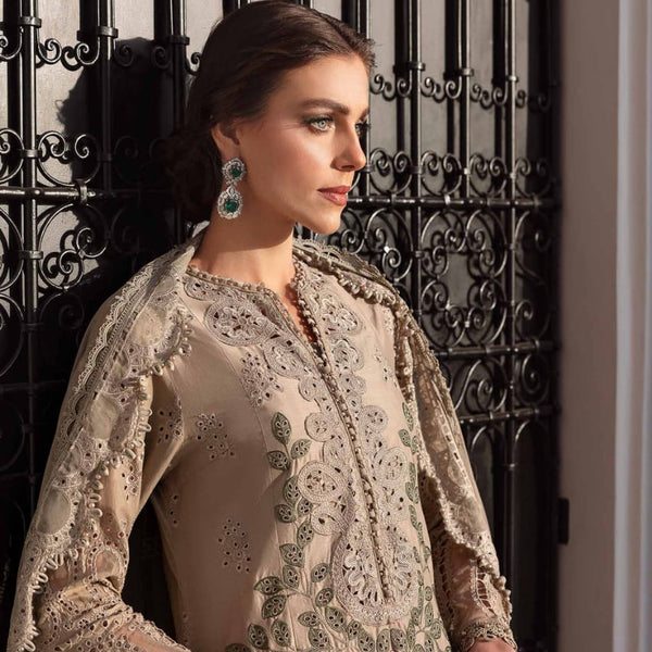 SR-MB2665 Lawn Unstitched Chiken Kari 3pc Suit With Organza Embroidered Dupatta